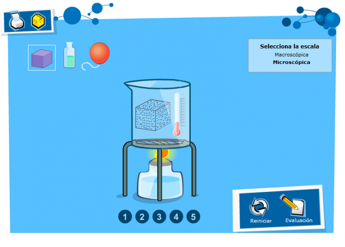 Simulation of how different materials (chosen by students from a few possibilities) behave when heated