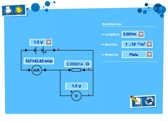 Ohm's law simulation testing different numeric values set by users