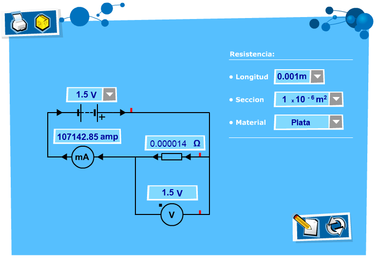 Ohm's law simulation testing different numeric values set by users