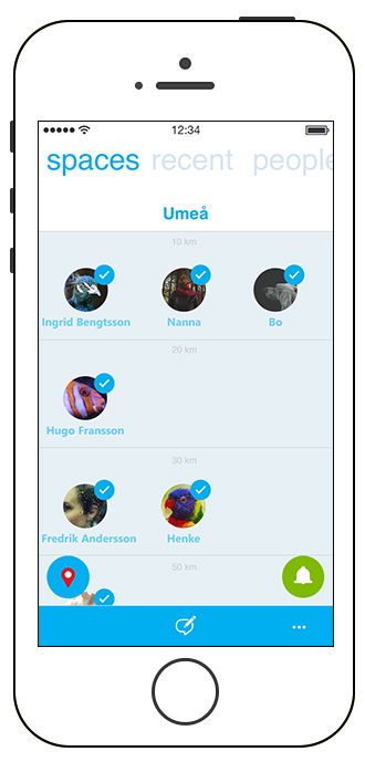 + spaces contacts list ordered by distance to user