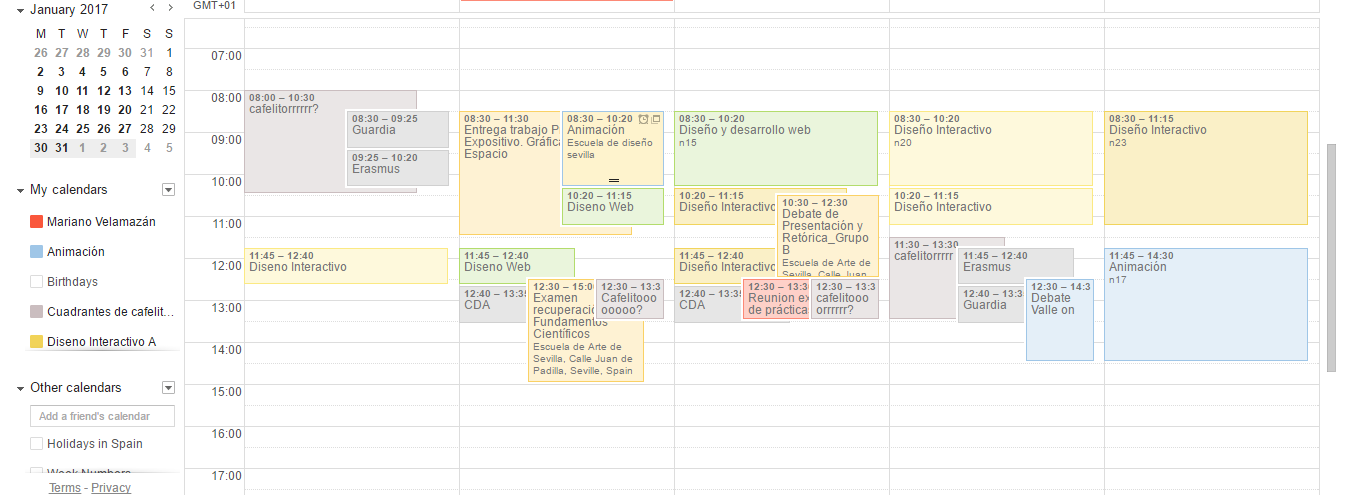 Representing overlapping events in calendar applications