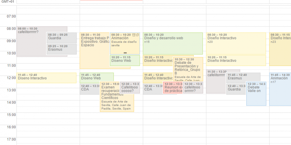 Representing overlapping events in calendar applications