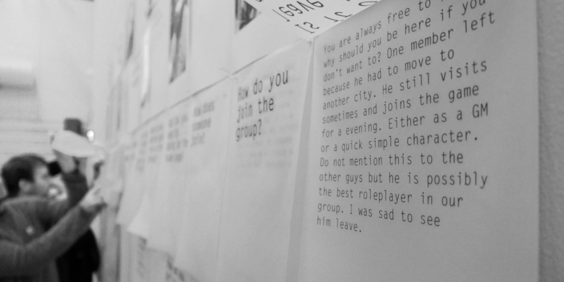 detail of layered semi-tyransparent paper presenting quotes from users interviews grouped by concepts